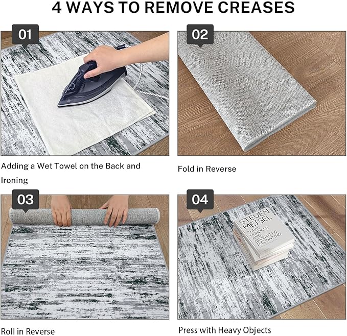 Lansny Modern Abstract Runner Rug 3x10, Black Grey White Washable Kitchen Runner Non-Slip Soft Hallway Rug Runner Thin Print Faux Wool Carpet for Entryway Bedroom Laundry Room Indoor Home Office Decor