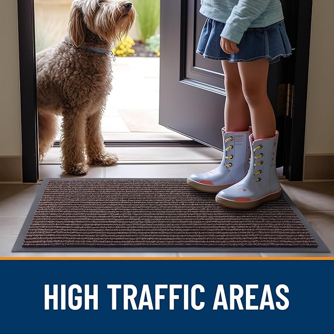 OLANLY Front Door Mat Indoor Outdoor Entrance, 2-Pack 59 x 34 Inch, Waterproof Heavy Duty Doormat, Fade Resistant, Low Profile, Easy Clean Patio Porch Welcome Floor Mats for Entry, Tan