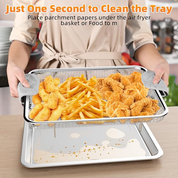Air Fryer Basket for Oven, 3 Set Stainless Steel Oven Air Fryer Basket and Tray - Image 6