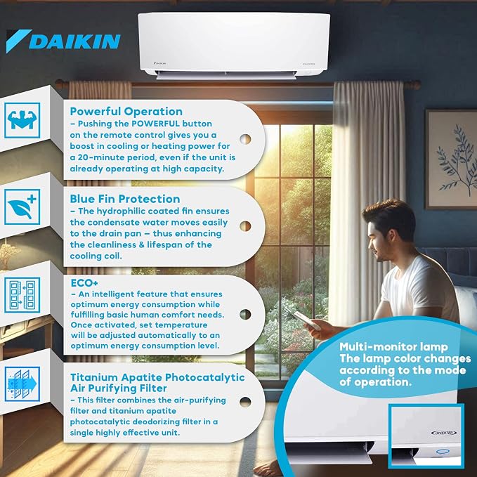 Daikin 12, 000 BTU 18 SEER2 Entra R32 Series Ductless Mini Split Heat Pump - Image 2