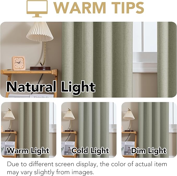 H.VERSAILTEX Linen Curtains 100% Blackout Curtains for Bedroom 54 inch Long Full Light Blocking Nature Linen Blended Window Curtains for Living Room Nickel Grommet (2 Panels, Heathered Tea)