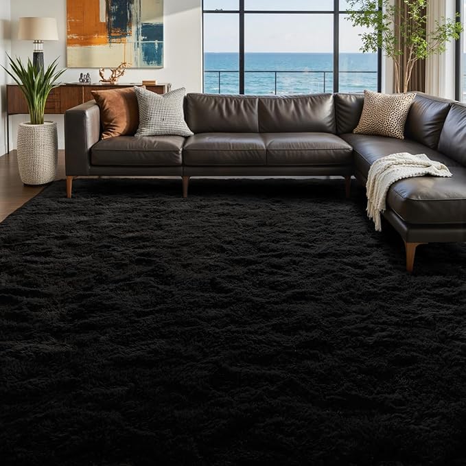 6x9 Ft Large Shag Black Rug for Living Room, Ultra Soft Fluffy Furry Area Rugs for Bedroom Indoor Floor, Aesthetic Carpet for Kids Home Decor