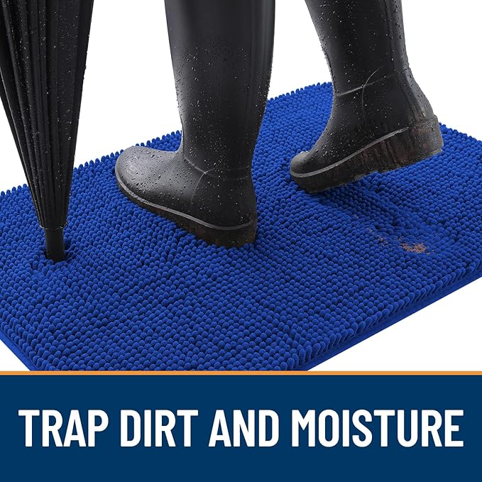 OLANLY Dog Door Mat for Muddy Paws 50x30, Absorbs Moisture and Dirt, Absorbent Non-Slip Washable Doormat, Quick Dry Chenille Mud Mat, Entry Indoor Entryway Carpet for Inside Floor, Royal Blue