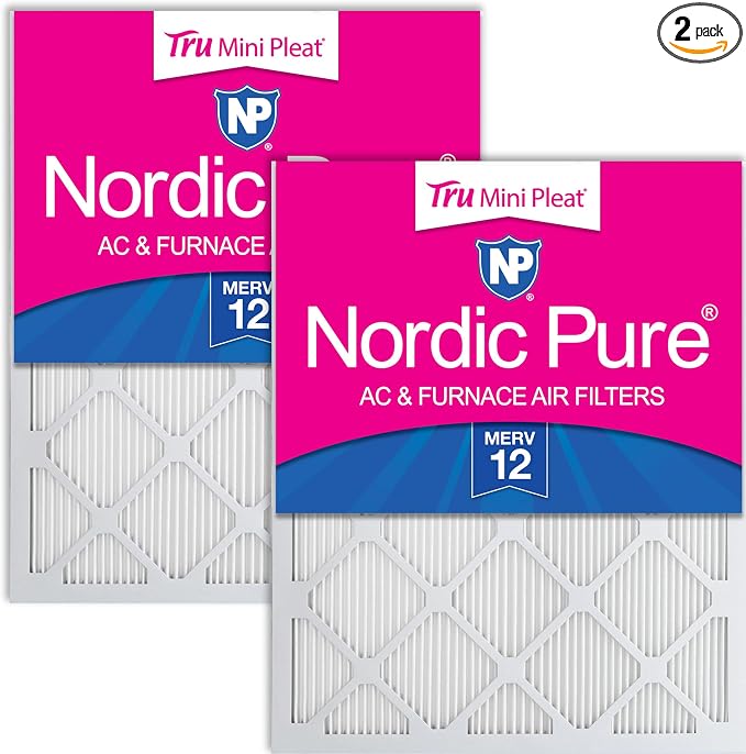Nordic Pure 12x24x1 Tru Mini Pleat MERV 12 AC Furnace Air Filters 2 Pack | by NordicPure