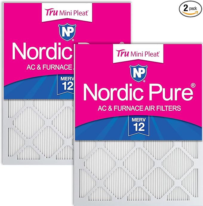 Nordic Pure 24x24x1 Tru Mini Pleat MERV 12 AC Furnace Air Filters 2 Pack | by NordicPure