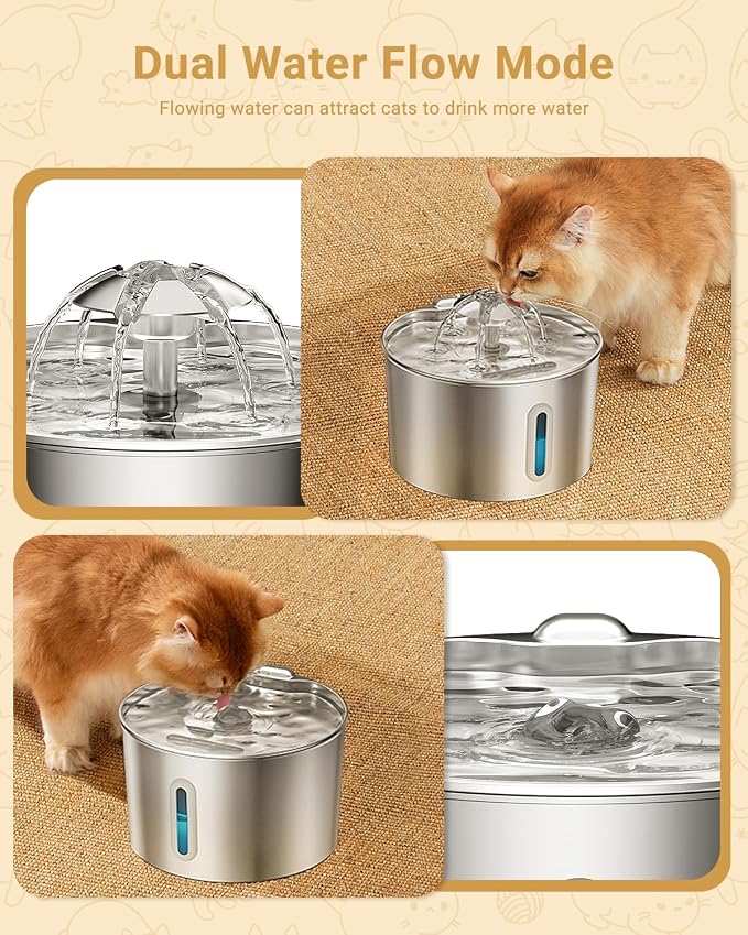 Cat Water Fountain Stainless Steel - 74oz/2.2L Automatic Large Pet Watering - Image 3