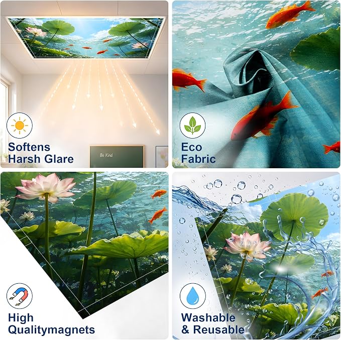 2 Pack Underwater Goldfish Decorative Ceiling Light Covers, Magnetic 4x2 Ft - Image 3