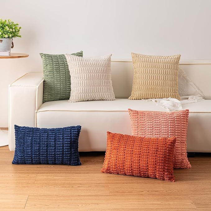 Pack of 2 Corduroy Decorative Throw Pillow Covers 12x24 Inch Soft Striped Pillow Covers Modern Farmhouse Home Decor for Sofa Living Room Couch Bed（Dark Grey）