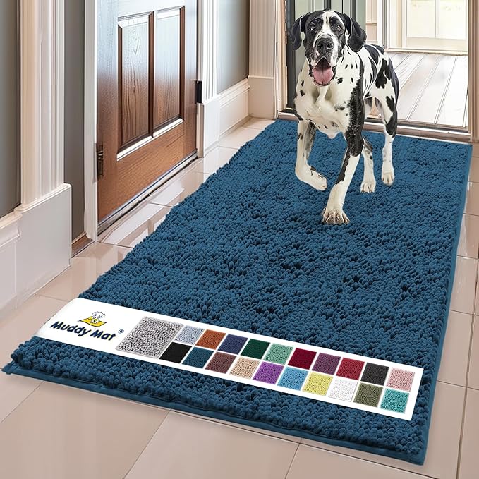 Muddy Mat® | Super Absorbent Door Mat Indoor, Microfiber Quick Dry Chenille Entryway Rug, Non-Slip Front Door Mat, Indoor Mats for Entryway, Machine Washable Pet Rug, Atlantic Blue 3ft x 8ft