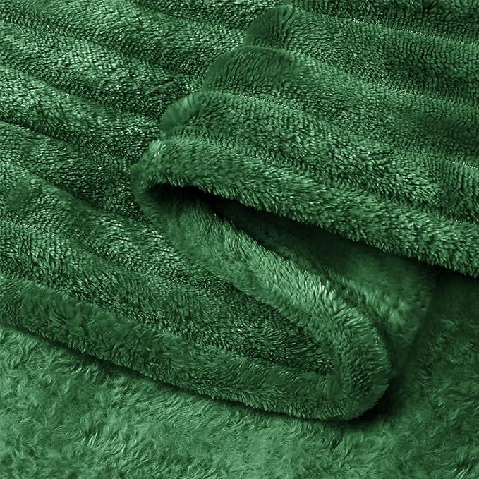 BEDELITE Fleece Blanket Twin Size – 3D Ribbed Jacquard Soft and Warm Decorative Fuzzy Blankets – Cozy, Fluffy, Plush Lightweight Throw Blankets for Couch, Bed, Sofa(Green, 60x80 inches)