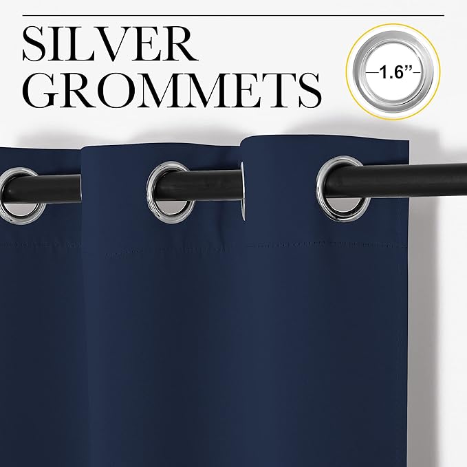 NICETOWN Window Drapes Long Curtains - Living Room Panels Grommet Top Window Treatment for Hall & Guest Room (Navy, 42 inches Wide x 95 inches Long, 2 Pieces)