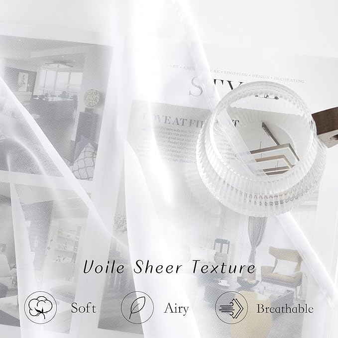 NICETOWN White Sheer Curtains 45 inches Long, Grommet Light Filtering Airy Voile Sheer Lightweight & Breathable Window Treatments for Kitchen/Cafe, W30 x L45, 2 Panels