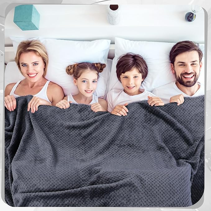 Newwiee 4 Pcs Flanne Fleece Throw Blanket for Bed Couch Large 3D Waffle Textured Soft Blanket Winter Warm Lightweight No Shedding No Pilling Decorative Throw, 50x60 Inch(Gradient Gray)