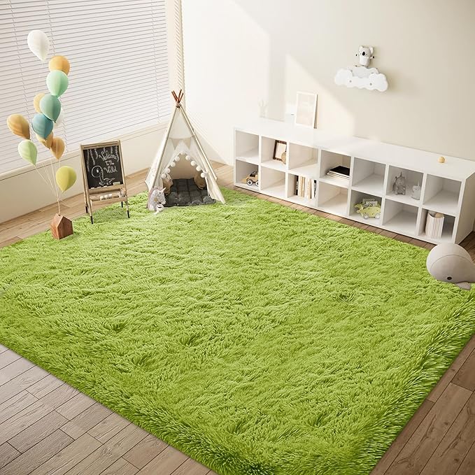 6x9 Area Rugs for Living Room: Fluffy Shag Soft Washable Rug Large Fuzzy Plush Indoor Carpet for Bedroom Nursery Playroom Kids Girls Boys Room (Grass Green, 6'x9')