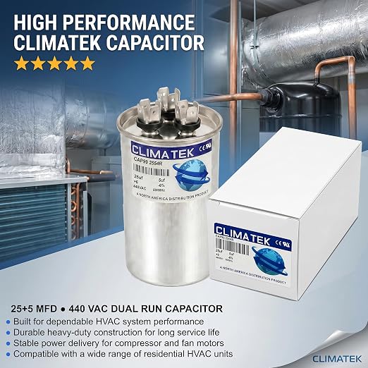 ClimaTek 25 + 5 MFD 370/440 Volt Dual Run Capacitor CAP99-2554R | 25/5 VAC | - Image 2