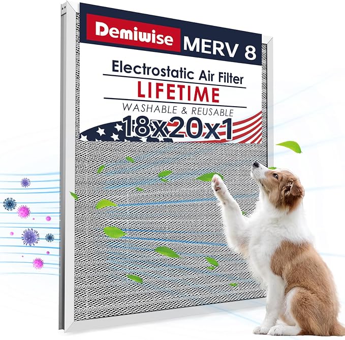 18x20x1 Electrostatic Air Filter, MERV 8 Reusable Aluminum AC/HVAC Furnace by Demiwise