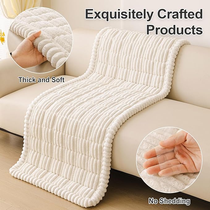 hyha Couch Covers for Dogs Washable, Non Slip Plush Dog Sofa Protectors, Fuzzy Pet Couch Covers for 3 Cushion Sofa Pet Friendly (White, 27.6" x 70.9")