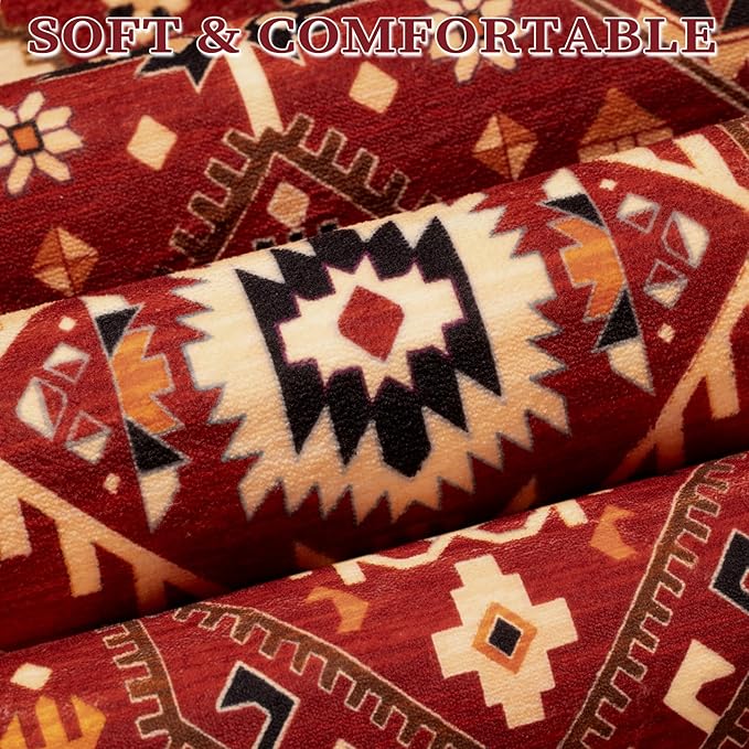 SERISSA Boho Rugs for Entryway, 2x3 Washable Non-Slip Entryway Rug Small Area Rug, Ultra Soft Oriental Vintage Red Black Low-Pile Indoor Door Mat Floor Carpet for Entrance Bedroom Kitchen Bathroom