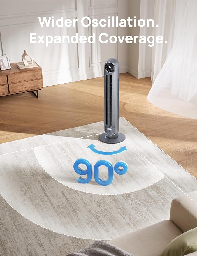 DREO Tower Fan for Bedroom, 25ft/s Velocity Quiet Floor Fan, 90° Oscillating - Image 5