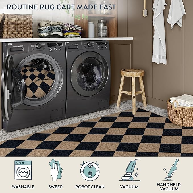 Lahome Colette Checkered Easy Jute Carpet, Washable 8x10 Rugs for Living Room Outdoor Patio Rugs, Farmhouse Neutral Non Slip Stain Resistance Floor Carpet for Office Backyard Sunroom