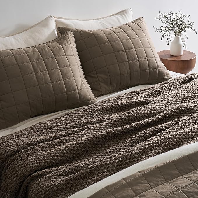 EVERGRACEHOME Chunky Chenille Knit Throw Blanket for Couch, Soft Luxurious Oversized King Moss Stitch Blanket for Bed, Large Cozy Farmhouse Knitted Throw for Sofa, Mocha Brown, 92" x 108"