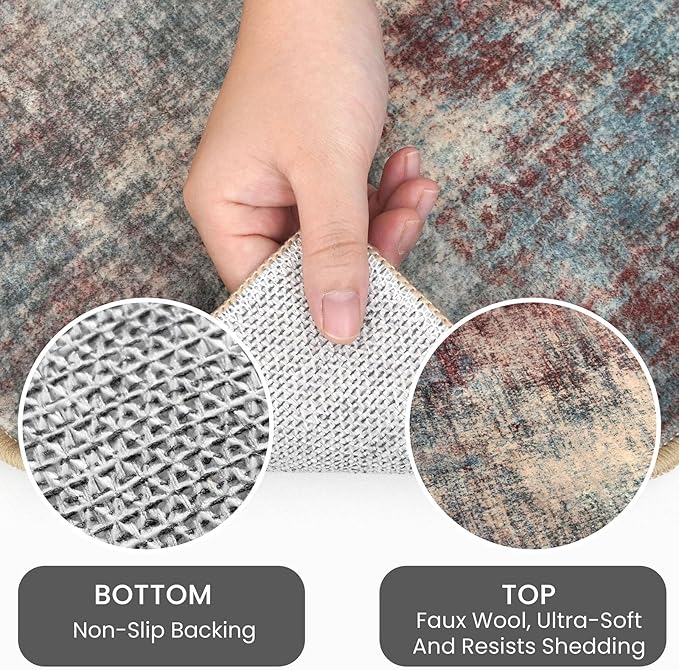 IOHOUZE Abstract Runner Rug 3x14 Ft Washable Runners for Hallways, Non Slip Kitchen Runner Printed Faux Wool Entryway Runner Indoor, Modern Abstract Floor Carpet for Hall Stair, Red/Multi