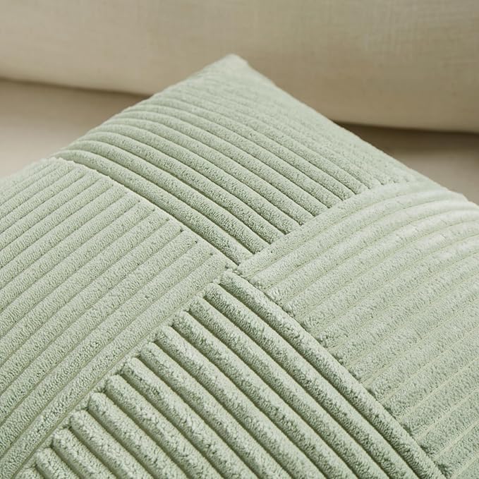 Fancy Homi 2 Packs Sage Green Euro Decorative Throw Pillow Covers 26x26 Inch for Bedroom Couch Bed, Farmhouse Boho Home Decor, Soft Corss Corduroy Patchwork Textured Square Cushion Case 66x66 cm