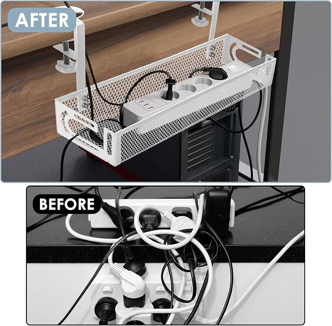 Cable Management, 2 Pack Cable Management Under Desk No Drill, Metal Cord - Image 6