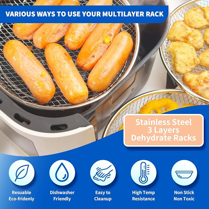Air Fryer Rack Set of 3, Stackable Stainless Steel Air Fryer Basket Accessories - Image 4