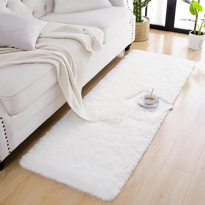 Chicrug Soft Runner Rug for Bedroom Living Room Plush Fluffy Rugs 2x6 Feet, Shag Furry Runner Rug Carpet Non Shedding for Nursery Children Kids Girls Room Home Decorative, Cream