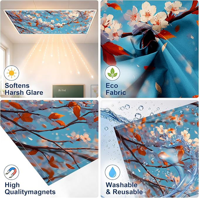 2 Pack Autumn Blossom Canopy Decorative Ceiling Light Covers, Magnetic 4x2 Ft - Image 3