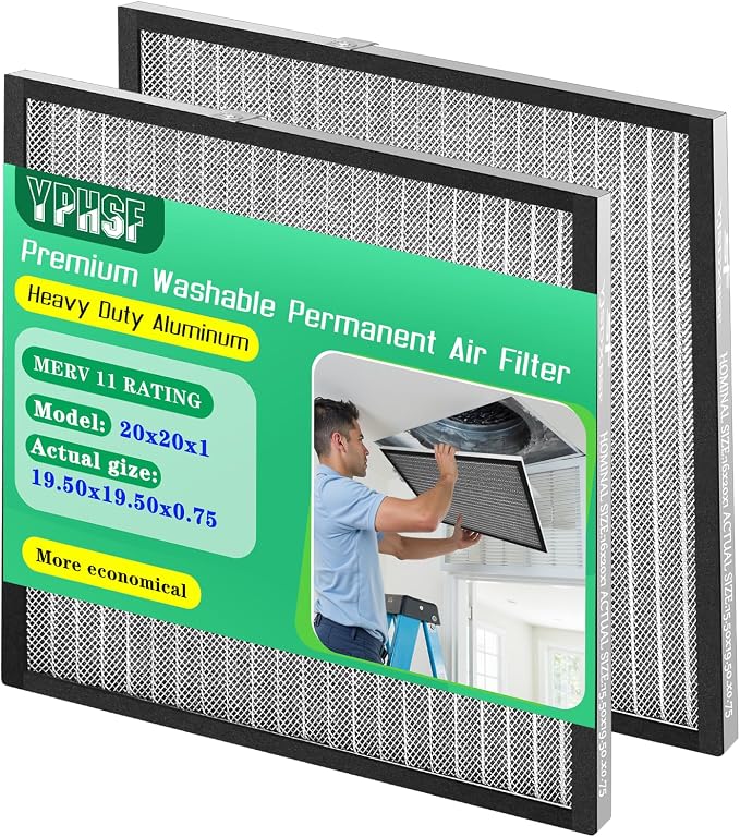 20×20×1 Air Filter MERV-11 | Washable Reusable Furnace Filter| 2-Pack | by Unknown