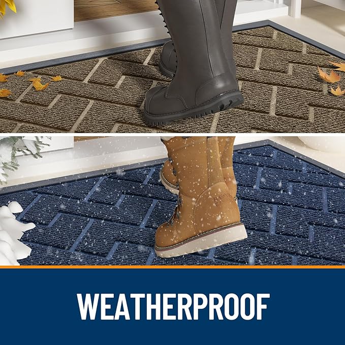 OLANLY Front Door Mat Indoor Outdoor Entrance, Waterproof All-Season, All-Weather Doormat, Sturdy Natural Rubber, Low Profile, Easy Clean Patio Porch Entryway Mat, Herringbone Brick (Wine Red, 71x23)