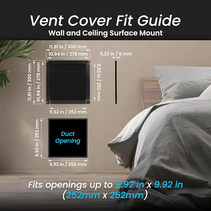 Repa Market 12 x 12 Inch Black Square Air Vent Cover - Image 2