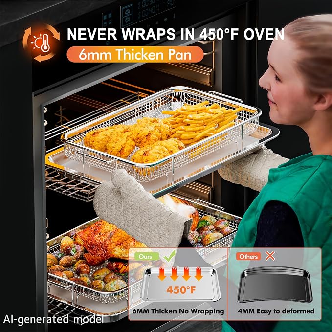 Air Fryer Basket for Oven, 2 Set Air Fryer Pan and Cripy Tray Set - Image 4