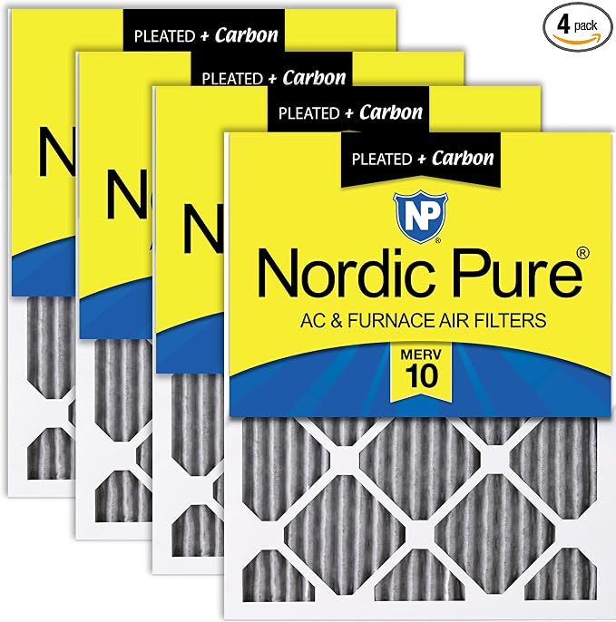 Nordic Pure 20x24x1 Furnace Air Filters MERV 10 Pleated Plus Carbon 4 Pack by NordicPure