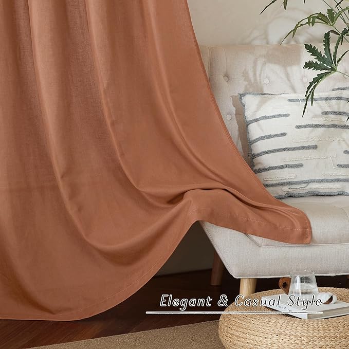 NICETOWN Caramel Linen Curtains for Kitchen, Thick Flax Small Window Treatments Semi Sheer Privacy Assured with Light Through for Cafe/Bathroom, W55 x L102, 2 Panels