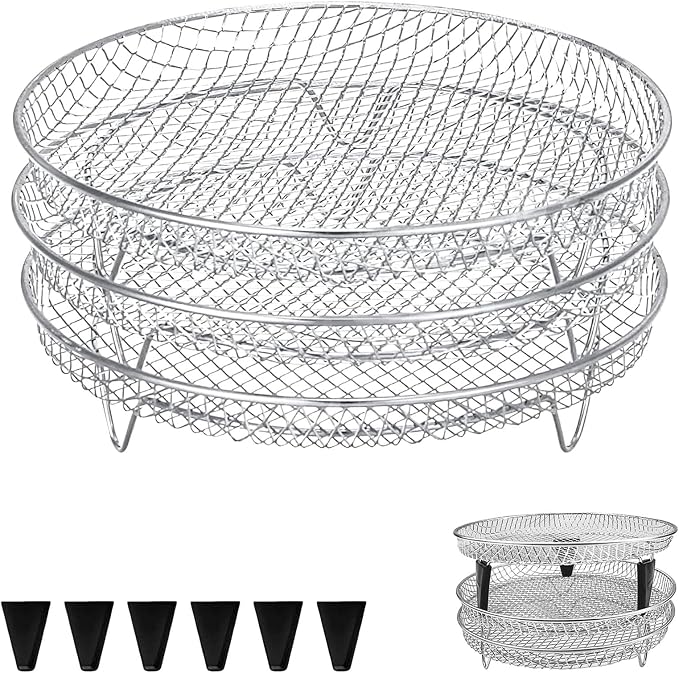 3 Layers Stackable Air Fryer Rack, 8 Inch Round Food Grade Stainless Steel by GWYXC