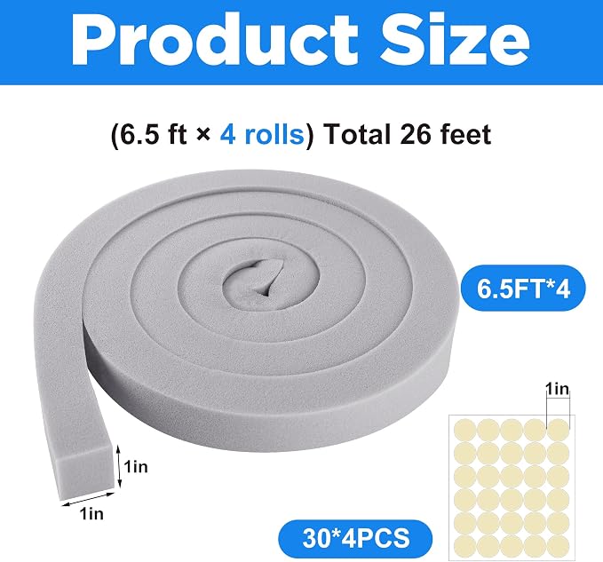 moonoom 4 Pcs Foam Air Conditioner Weatherseal Tape-1''x1''6.5ft Air - Image 2
