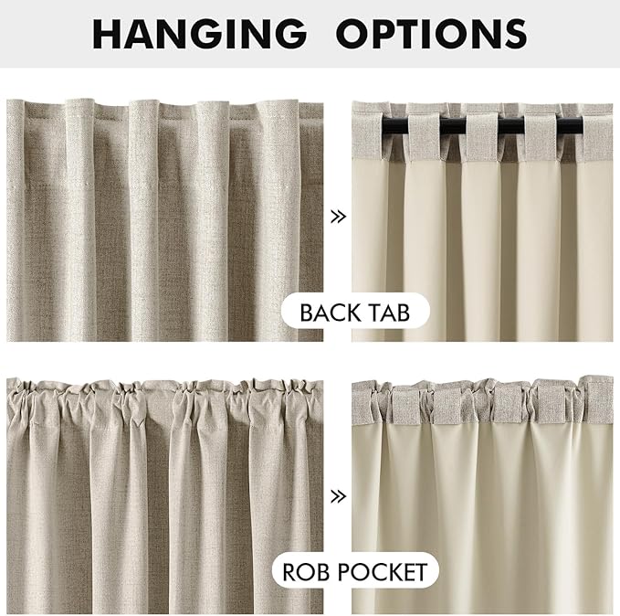 MIULEE 100% Blackout Linen Curtains for Bedroom, Stone Solid Luxury Decor Thermal Insulation Room Darkening Drapes for Living Room Nursery Back Tab Rod Pocket 42 x 72 Inches, 2 Panels