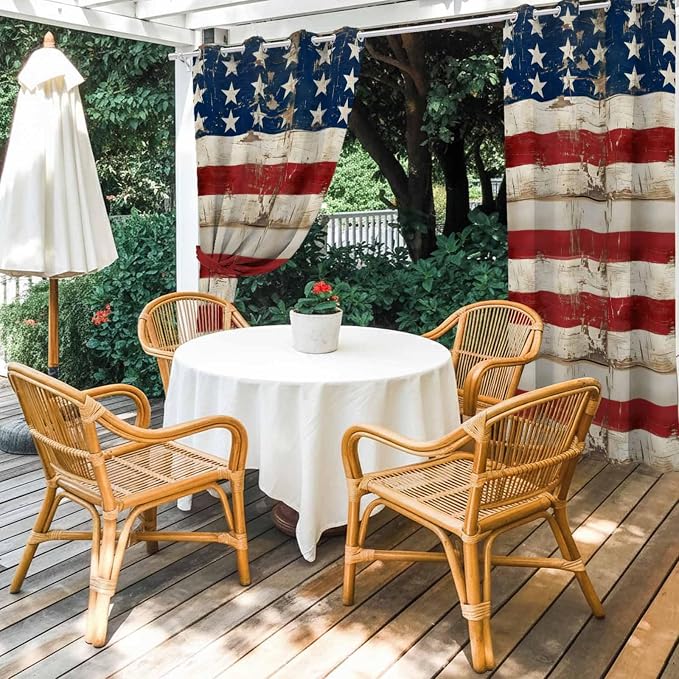 4th of July Outdoor Curtains for Patio USA Flag Independence Day Vintage - Image 4