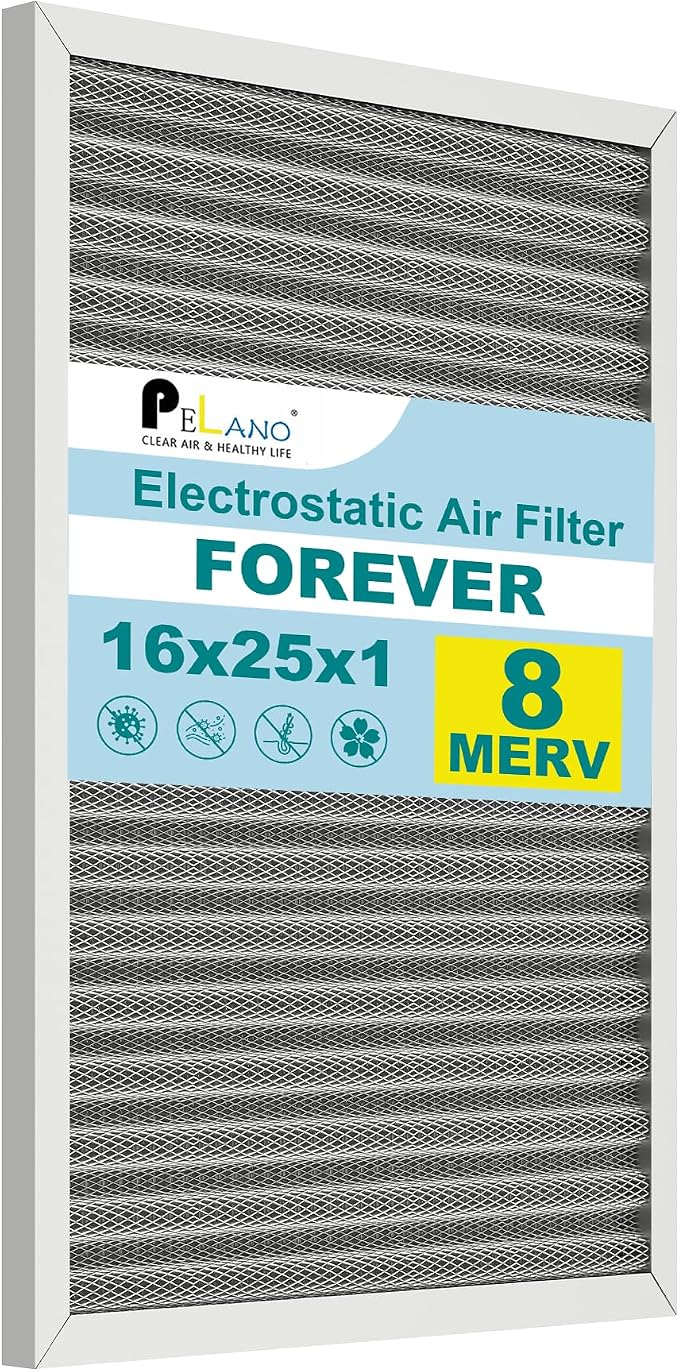 16x25x1 Reusable Air Filter, Electrostatic HVAC Air Filter, Lasts a Lifetime by Pelano