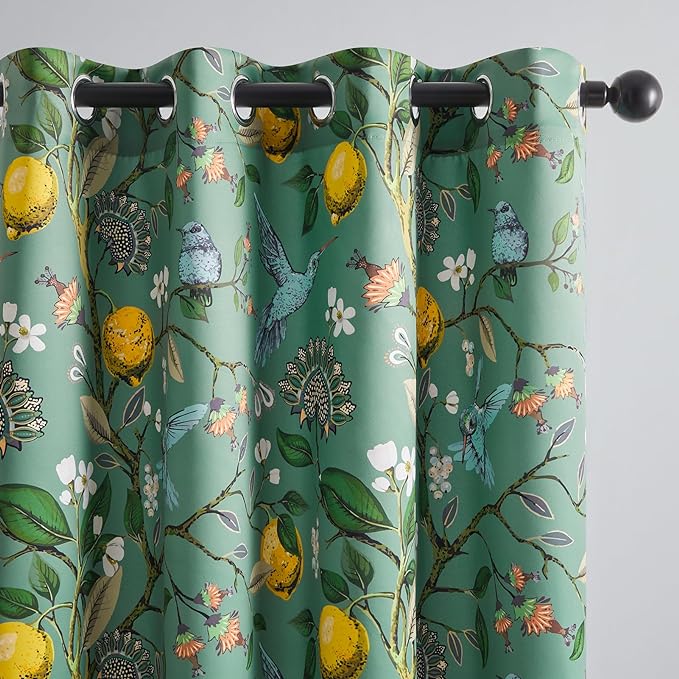 Topfinel Sage Green Kitchen Valances 24 Inch Long Vintage Botanical Floral Hummingbird Thermal Insulated White and Green Silk Grommet Small Window Curtains for Track Laundry Kitchen Camper 2 Panels
