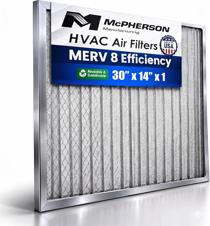McPherson Reusable Air Filter 30x14x1 | Washable MERV 8 | Made in USA Metal by McPhersonManufacturing