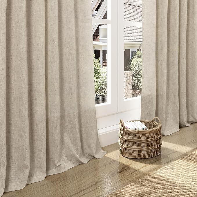 Taupe Burlywood Linen Curtains for Living Room 100 Inches Long Light Filtering Semi Sheer Curtain Back Tab Rustic Luxury Neutral Modern Farmhouse Decor Drapes for Bedroom Dinner Room 52x100, 2 Panels