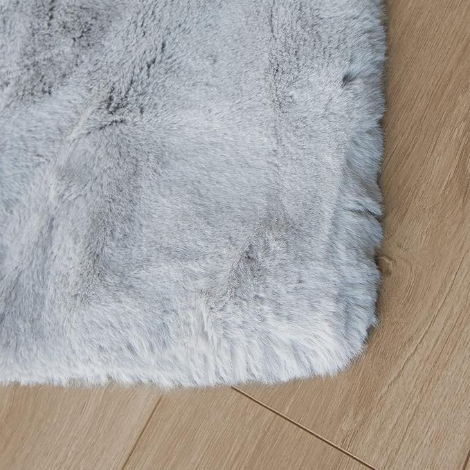 ORINOVA Faux Fuzzy Machine Washable Bunny Fur Area Rugs for Living Room Grey Fluffy Rug for Bedroom Sheepskin Rug 4x6 Rectangle Nursery