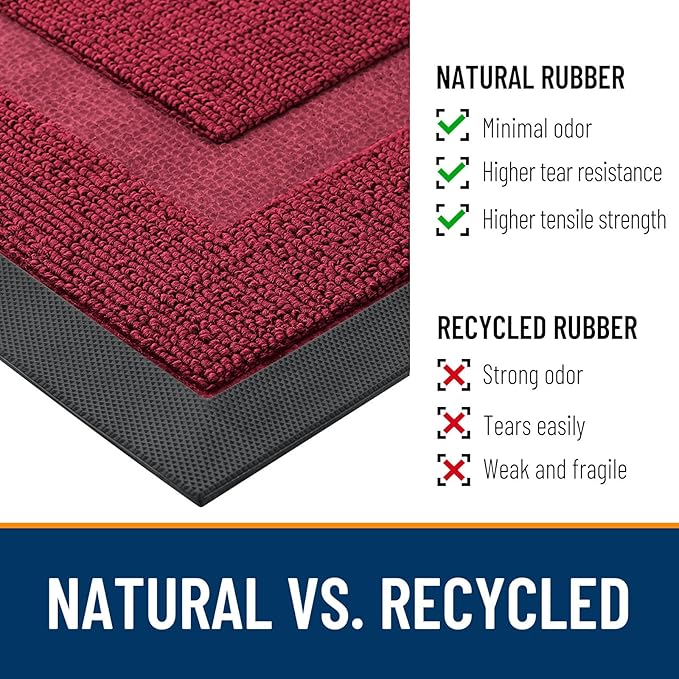 OLANLY Front Door Mat Indoor Outdoor Entrance, Waterproof All-Season, All-Weather Doormat, Sturdy Natural Rubber, Low Profile, Easy Clean Patio Porch Entryway Mat, 47x23, Burgundy