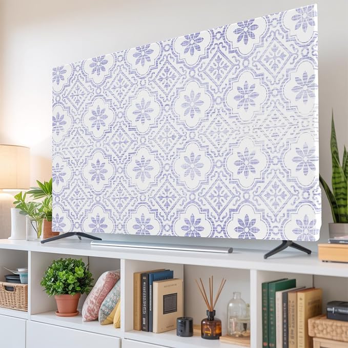 Vintage Damask Purple Floral Indoor TV Cover, Elastic TV Screen Protector by Unknown