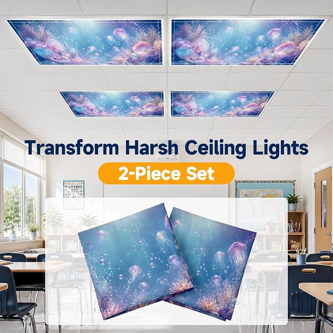 2 Pack Underwater Jellyfish Decorative Ceiling Light Covers, Magnetic 4x2 Ft - Image 6