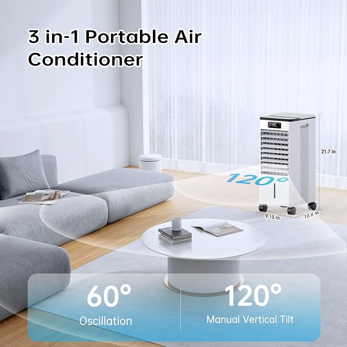 Evaporative Air Cooler, 4-IN-1 Portable Air Conditioners, Swamp Cooler - Image 2
